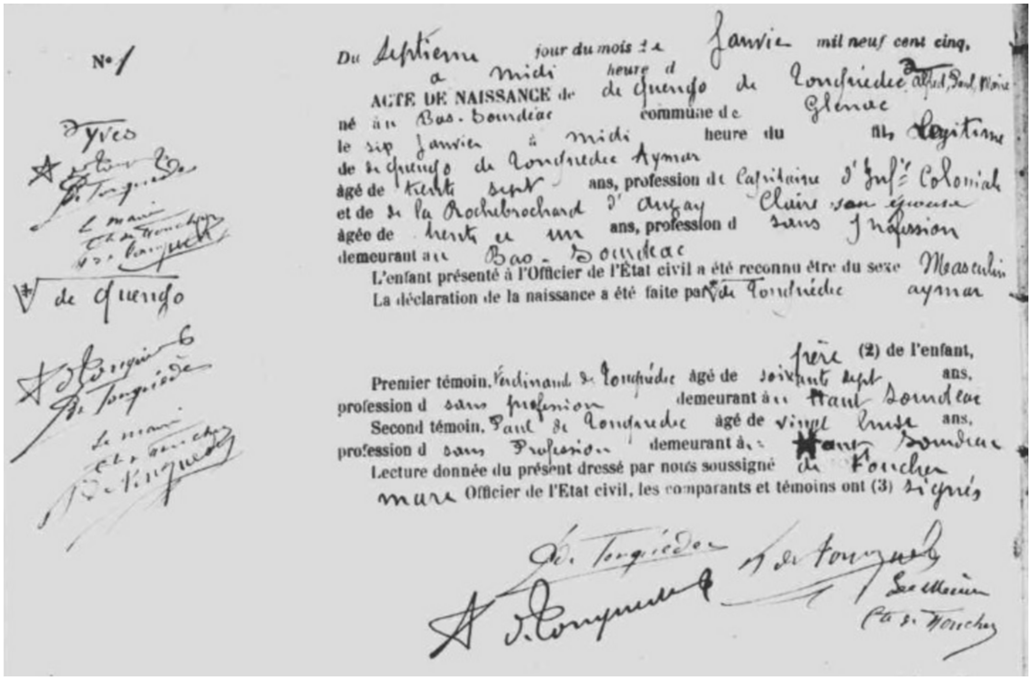 Bulletin de naissance de M. DE Quengo de Tonquedec
